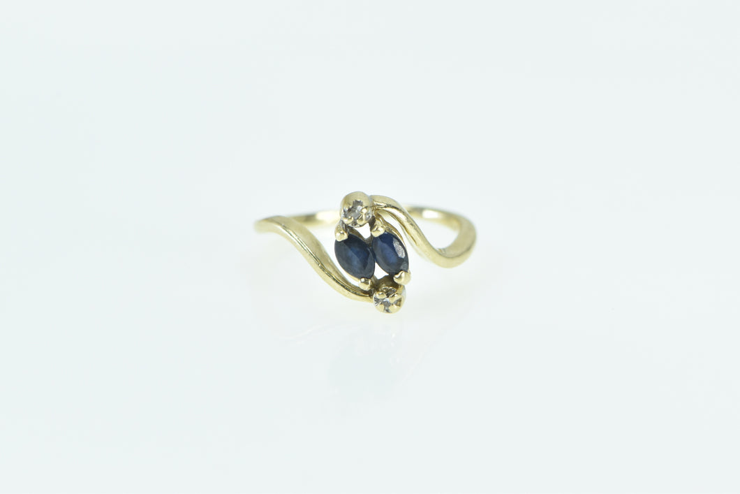 14K Marquise Sapphire Diamond Vintage Bypass Ring Yellow Gold