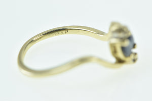 14K Marquise Sapphire Diamond Vintage Bypass Ring Yellow Gold