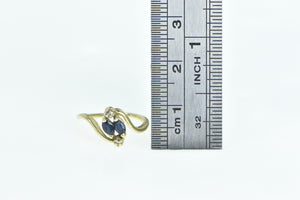 14K Marquise Sapphire Diamond Vintage Bypass Ring Yellow Gold