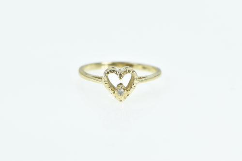 14K Diamond Heart Love Symbol Vintage Romantic Ring Yellow Gold