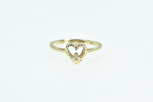 14K Diamond Heart Love Symbol Vintage Romantic Ring Yellow Gold