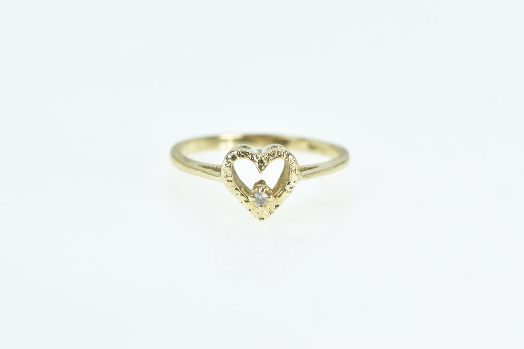 14K Diamond Heart Love Symbol Vintage Romantic Ring Yellow Gold