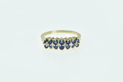 14K Vintage Diamond Sapphire Classic Wedding Band Ring Yellow Gold