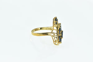 14K Marquise Sapphire Diamond Vintage Statement Ring Yellow Gold