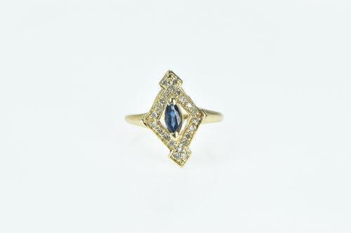 14K Marquise Sapphire Squared Diamond Halo Ring Yellow Gold