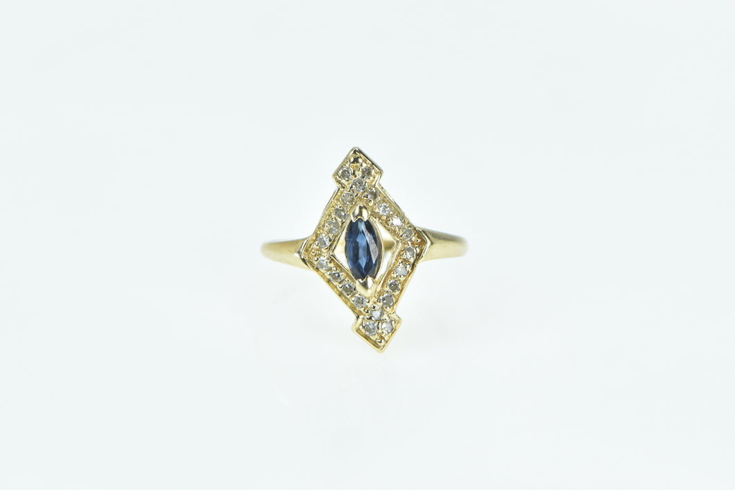 14K Marquise Sapphire Squared Diamond Halo Ring Yellow Gold