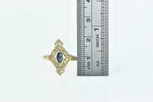 Load image into Gallery viewer, 14K Marquise Sapphire Squared Diamond Halo Ring Yellow Gold