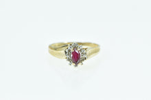 Load image into Gallery viewer, 10K Marquise Syn. Ruby Diamond Halo Classic Vintage Ring Yellow Gold