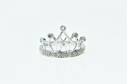 14K Crown Diamond Tiara Queen Princess Royalty Ring White Gold