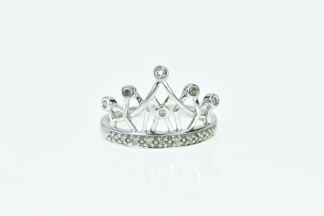 14K Crown Diamond Tiara Queen Princess Royalty Ring White Gold