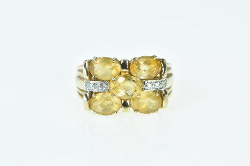 10K Oval Faceted Citrine Diamond Statement Cocktail Ring Yellow Gold