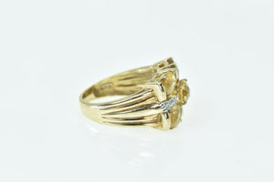 10K Oval Faceted Citrine Diamond Statement Cocktail Ring Yellow Gold