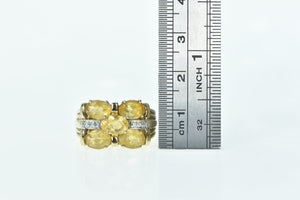 10K Oval Faceted Citrine Diamond Statement Cocktail Ring Yellow Gold