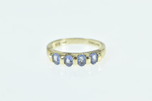 14K Vintage Oval Tanzanite Inset Wedding Band Ring Yellow Gold