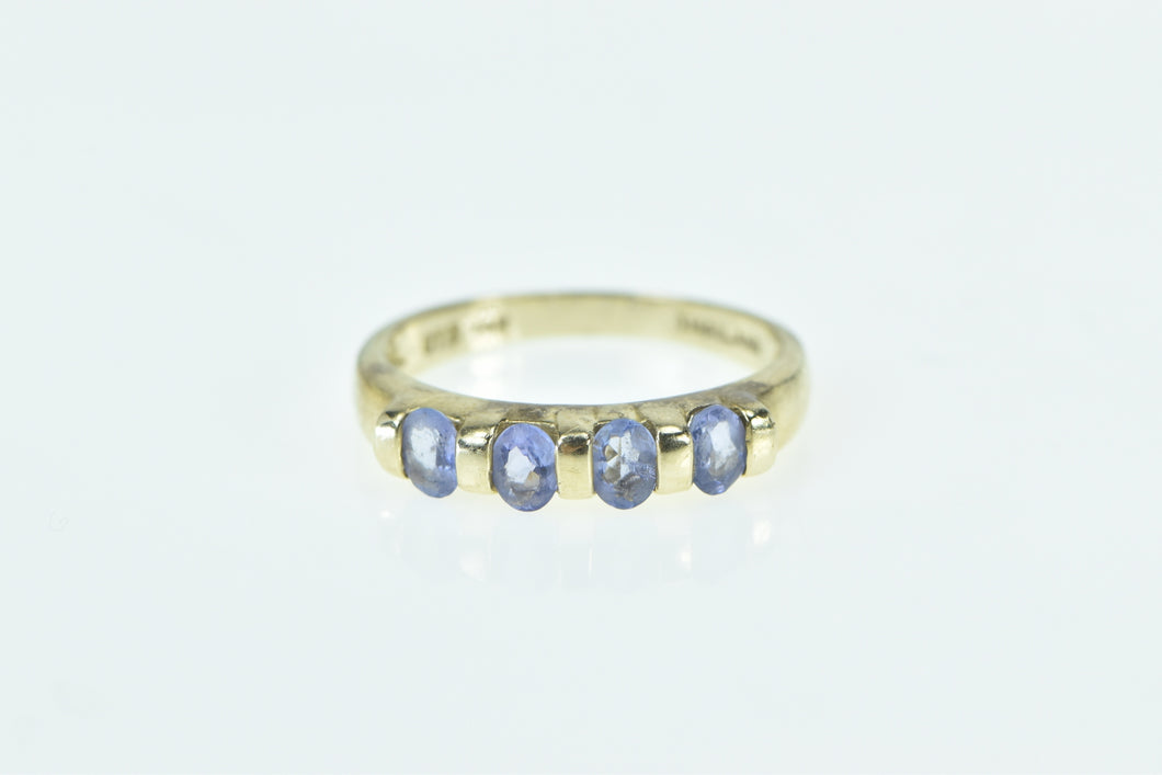 14K Vintage Oval Tanzanite Inset Wedding Band Ring Yellow Gold