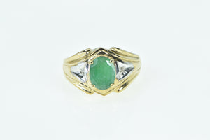 10K Vintage Natural Emerald Diamond Statement Ring Yellow Gold