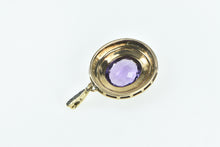 Load image into Gallery viewer, 14K Oval Natural Amethyst Seed Pearl Halo Statement Pendant Yellow Gold