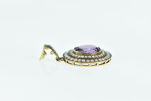 Load image into Gallery viewer, 14K Oval Natural Amethyst Seed Pearl Halo Statement Pendant Yellow Gold