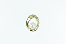 Load image into Gallery viewer, 14K Diamond Oval 7.8mm Pearl Loop Statement Pendant Yellow Gold