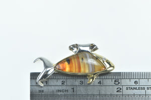 14K Handmade Designer Agate Diamond Eyed Fish Pendant Yellow Gold