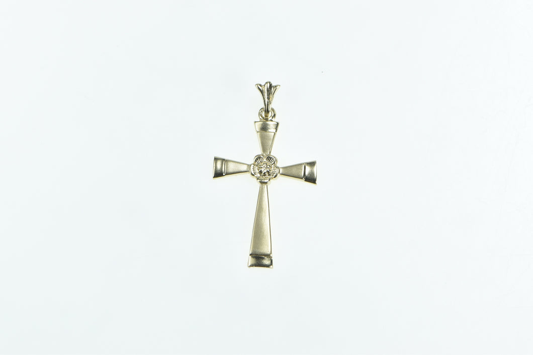 14K Flower Cross Christian Faith Symbol Pendant Yellow Gold