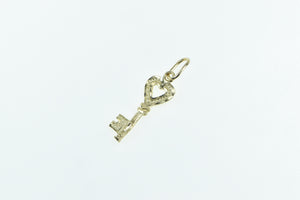 8K Heart Skeleton Key Love Promise Symbol Charm/Pendant Yellow Gold