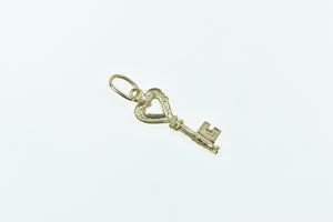 8K Heart Skeleton Key Love Promise Symbol Charm/Pendant Yellow Gold