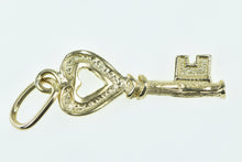 Load image into Gallery viewer, 8K Heart Skeleton Key Love Promise Symbol Charm/Pendant Yellow Gold