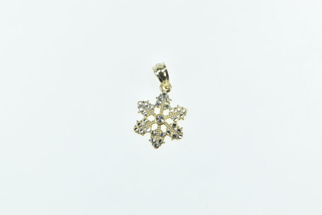 14K Two Tone Snow Flake Winter Motif Charm/Pendant Yellow Gold