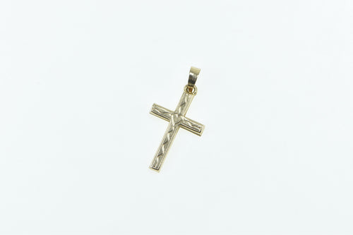 14K Classic Cross Vintage Heart Accent Christian Pendant Yellow Gold