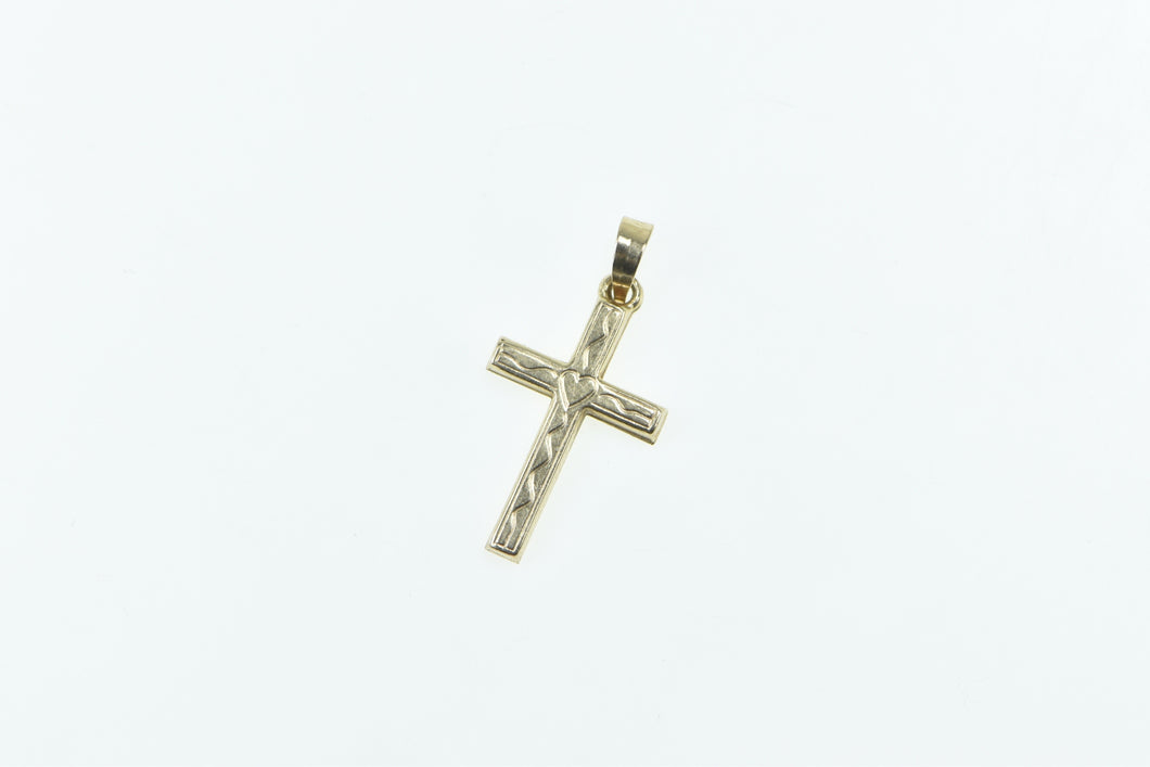 14K Classic Cross Vintage Heart Accent Christian Pendant Yellow Gold