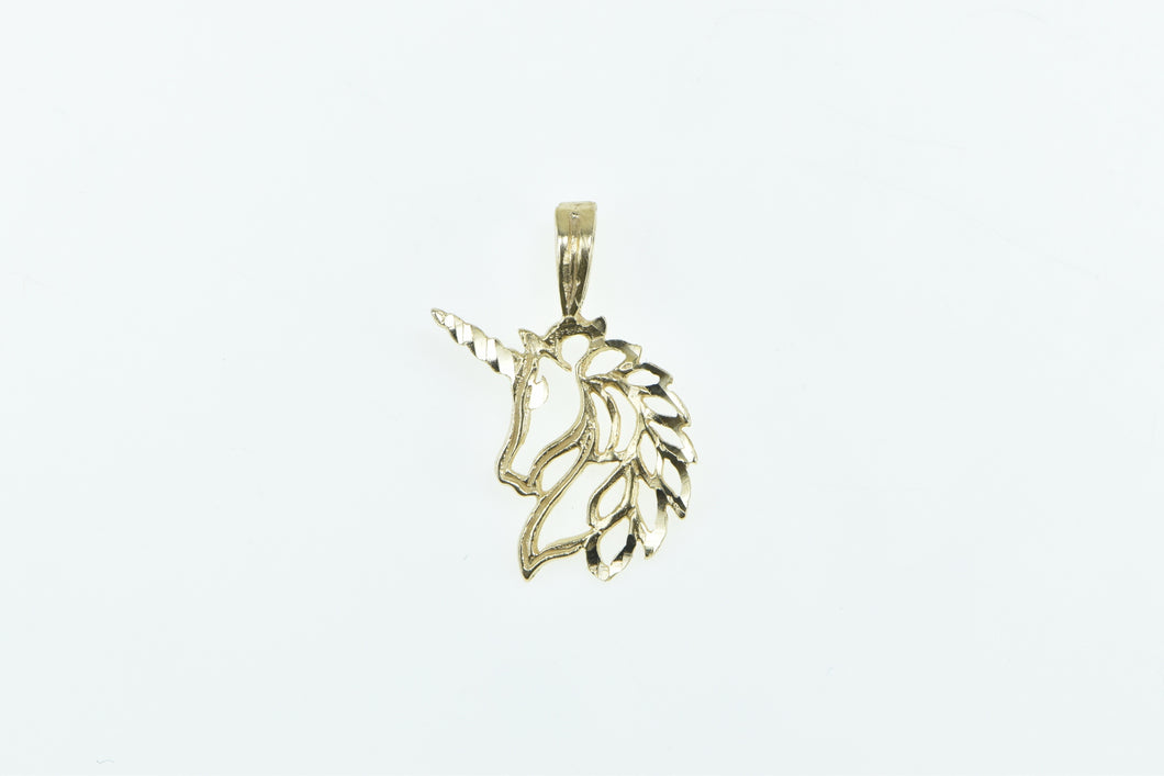 14K Diamond Cut Unicorn Unique Symbol Charm/Pendant Yellow Gold