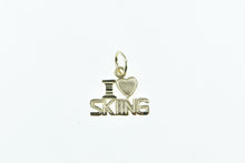 Load image into Gallery viewer, 14K I Love Skiing Heart Ski Winter Sports Word Charm/Pendant Yellow Gold