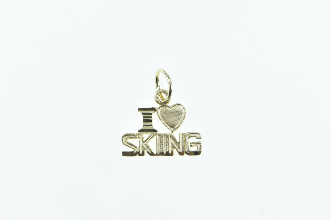 14K I Love Skiing Heart Ski Winter Sports Word Charm/Pendant Yellow Gold