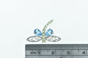 10K Blue Topaz Peridot Dragonfly Change Symbol Pendant White Gold