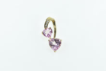 Load image into Gallery viewer, 10K Heart Pink Topaz Diamond Curved Love Symbol Pendant Yellow Gold