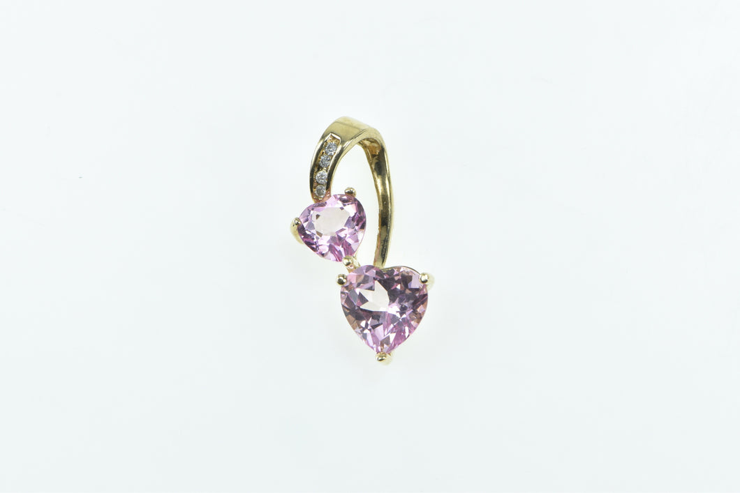 10K Heart Pink Topaz Diamond Curved Love Symbol Pendant Yellow Gold