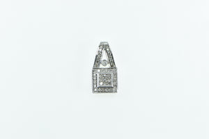 10K Vintage Squared Classic Fashion Statement Pendant White Gold