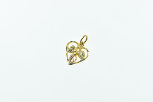 10K Black Hills Leaf Cluster Vintage Heart Charm/Pendant Yellow Gold