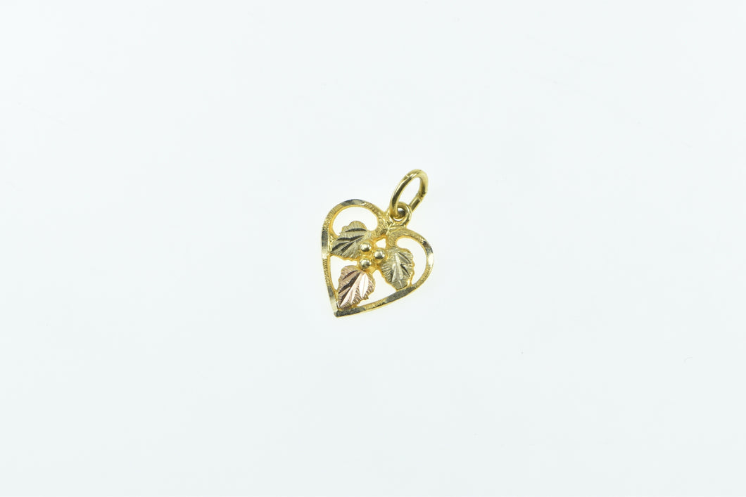 10K Black Hills Leaf Cluster Vintage Heart Charm/Pendant Yellow Gold