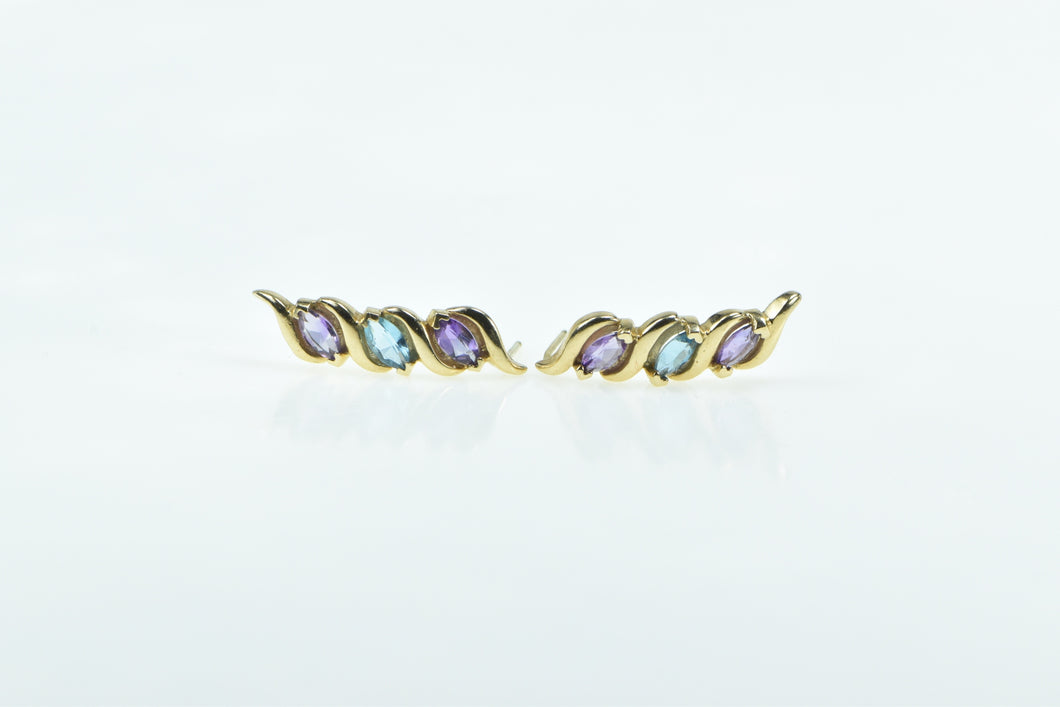 14K Amethyst Blue Topaz Marquise Drop Fashion Earrings Yellow Gold