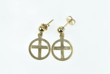 Load image into Gallery viewer, 14K Cross Circle Vintage Christian Faith Dangle Earrings Yellow Gold