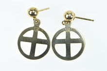 Load image into Gallery viewer, 14K Cross Circle Vintage Christian Faith Dangle Earrings Yellow Gold