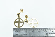 Load image into Gallery viewer, 14K Cross Circle Vintage Christian Faith Dangle Earrings Yellow Gold