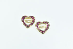 14K Ruby Heart Love Symbol Stud Enhancer Earring Jackets Yellow Gold