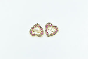 14K Ruby Heart Love Symbol Stud Enhancer Earring Jackets Yellow Gold