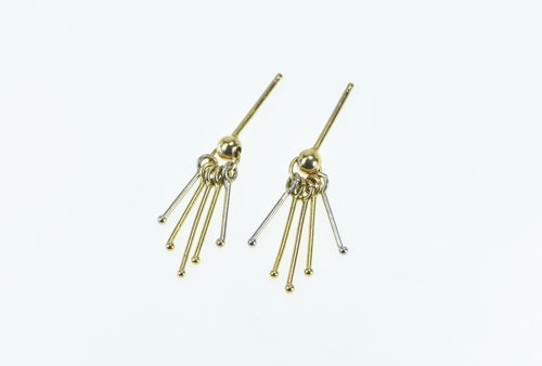 14K Two Tone Bar Fringe Tassel Dangle Stud Earrings Yellow Gold