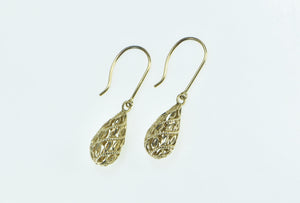 14K Filigree Tear Drop Vintage Dangle Hook Earrings Yellow Gold