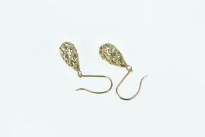 14K Filigree Tear Drop Vintage Dangle Hook Earrings Yellow Gold