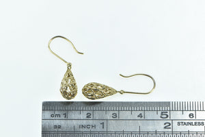 14K Filigree Tear Drop Vintage Dangle Hook Earrings Yellow Gold